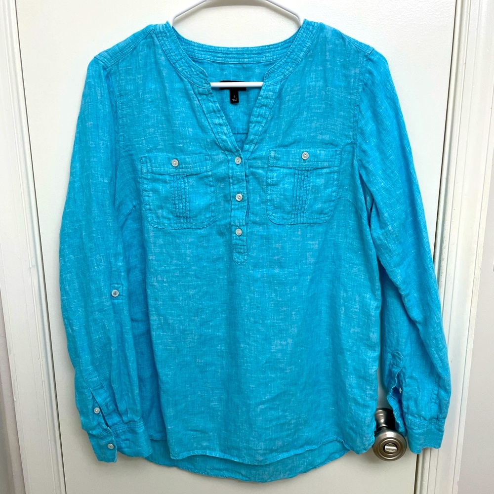 Talbots Long Sleeve Linen Blue Top